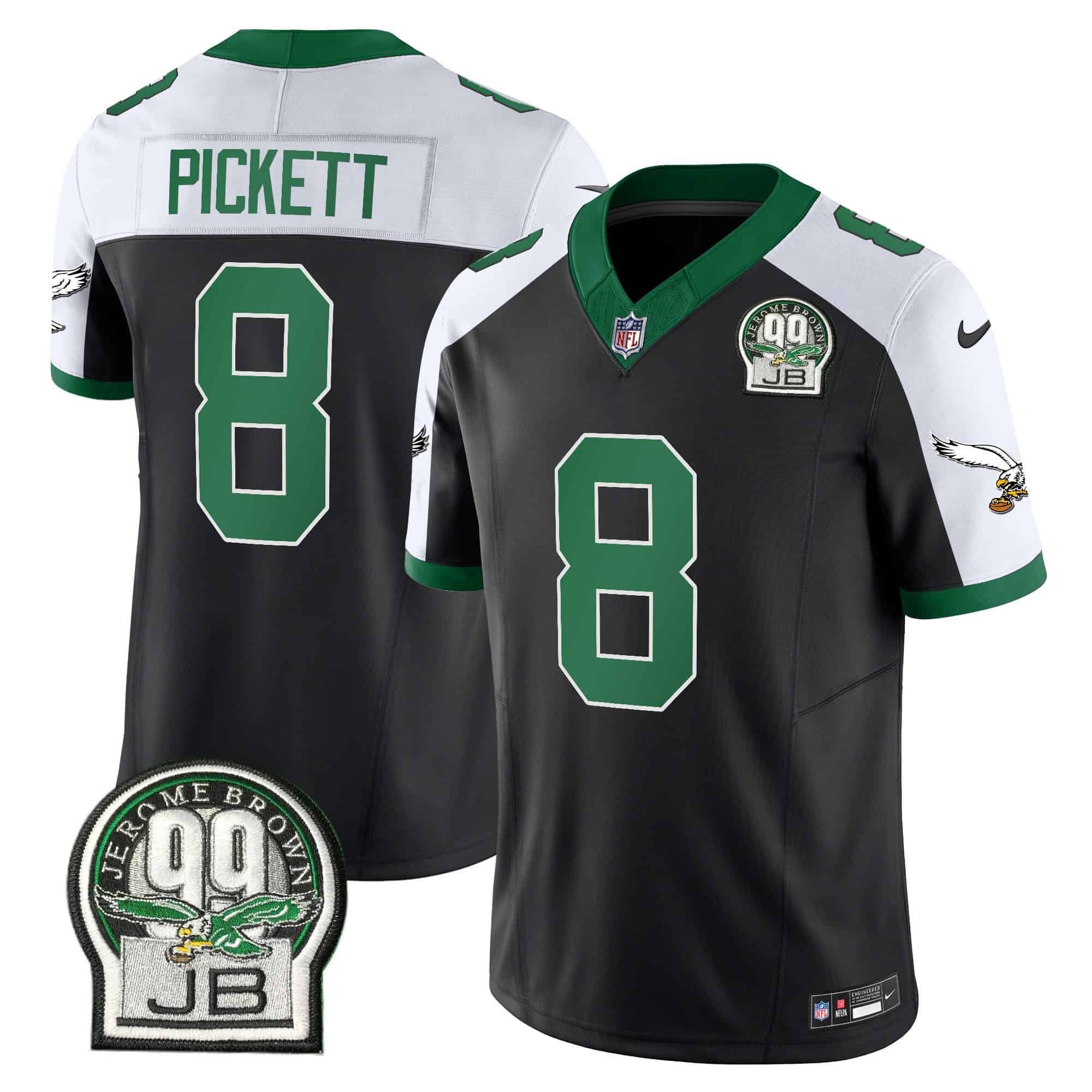 Men Philadelphia Eagles #8 Pickett Black 2024 Nike Jerome Brown Patch Alternate Limited NFL Jersey